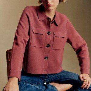 Sezane Pink Rosewood Betty Wool Cardigan Sweater